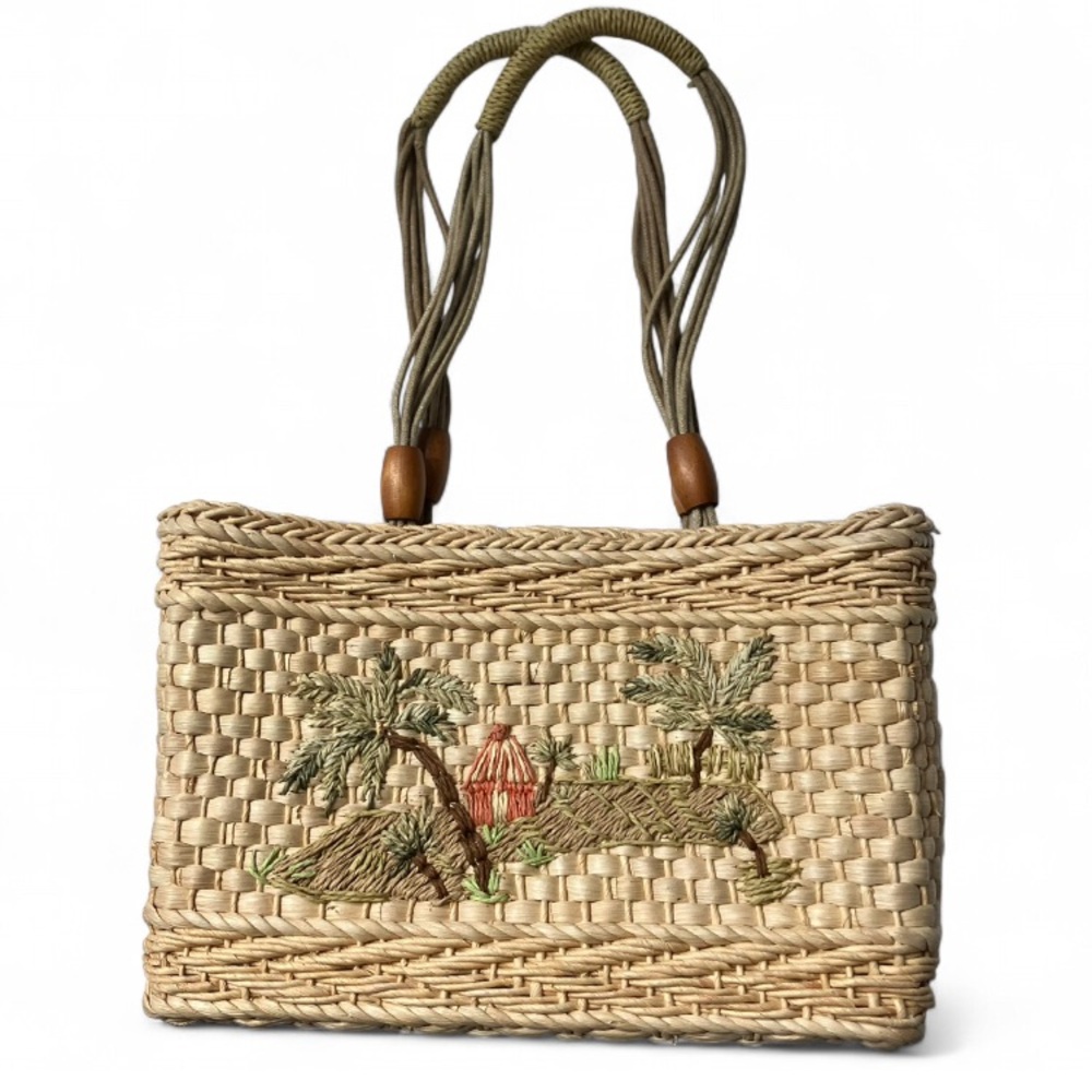 Fossil vintage late 90s Y2K rare collectible woven rattan tote bag